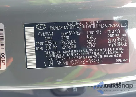 2025 Hyundai Santa Fe Se from USA, damaged, VIN 5NMP1DGL7SH092455